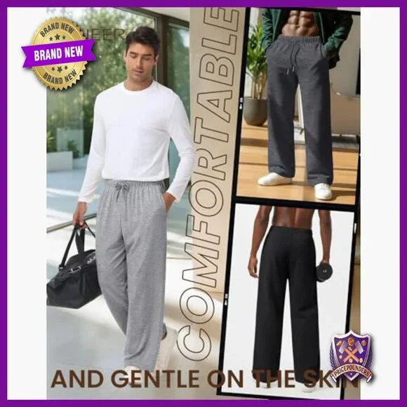 4 Pack Men's Lightweight Sweatpants Athletic Wide Leg Joggers with Pockets